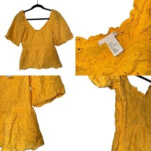 H&M Yellow Eyelet Peplum Top